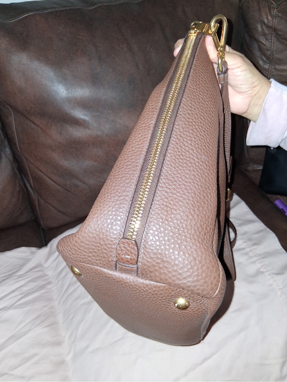 Prada Brown Pebbled Leather Top-Handle Crossbody Bag with Gold Hardware - Picture 15 of 16